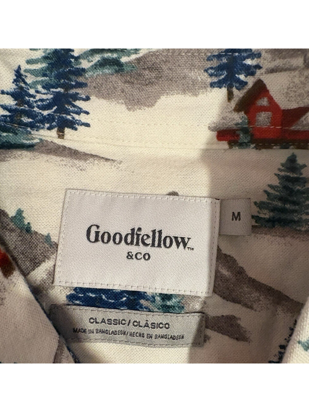 Goodfellow & Co Button Up Shirt Festive Winter Ski Lodge Mountain Landscape MED - Picture 6 of 10